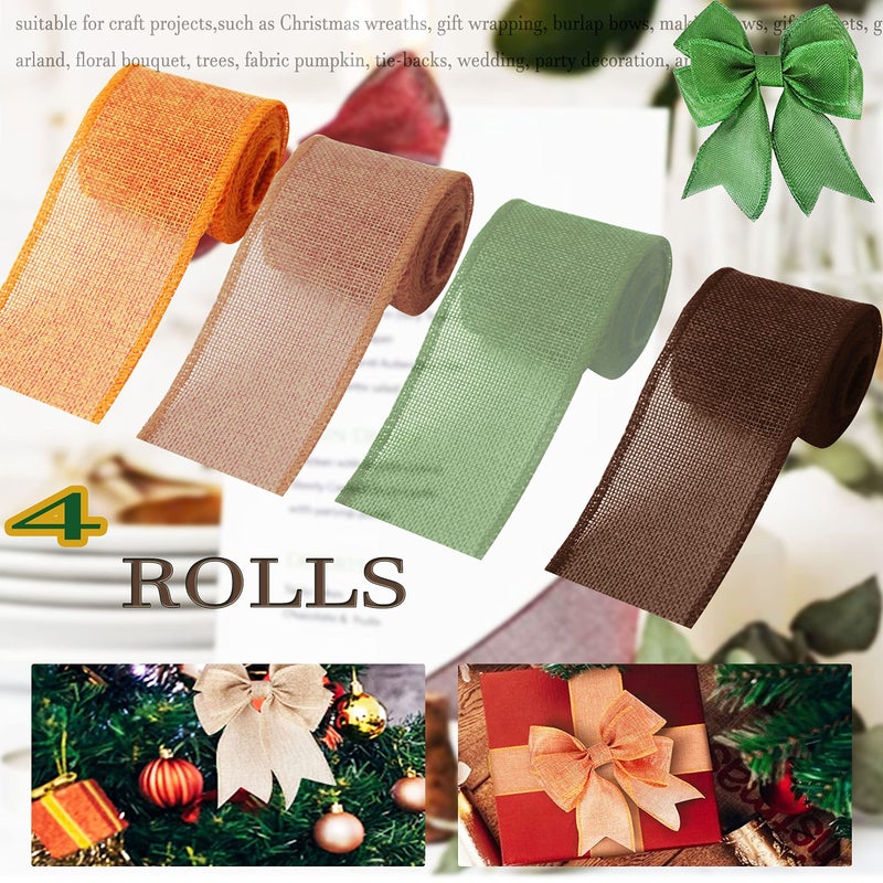 OZXCHIXU Burlap Ribbon Rolls, Wrapping Burlap Ribbon Natural Orange Brown Olive Green Jute, for Christmas Crafts Decoration Wedding Floral Bows Trims Craft 13.2 Yards 2.4 Inch - Image 4